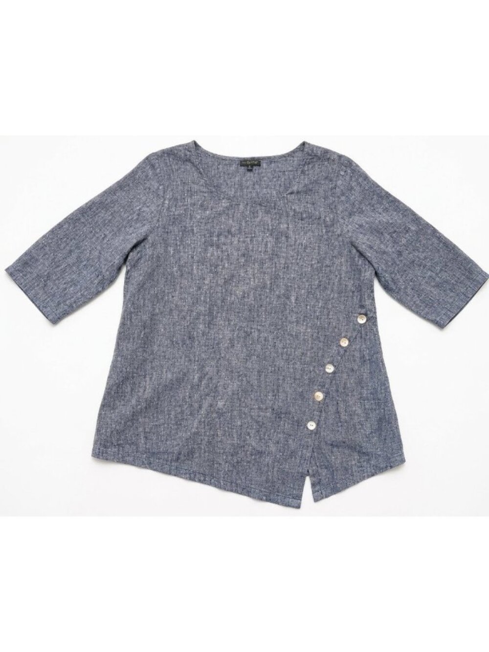 For Cynthia Woman 1X Linen Blend Asymmetric Tunic Blouse Marled Blue Lagenlook